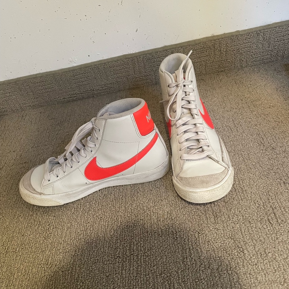 Nike White and Red High-Top Sneakers